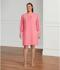 CeCe Plus Size Crepe V-Neck Cuffed Long Cuffed Sleeves Tie Shift Dress