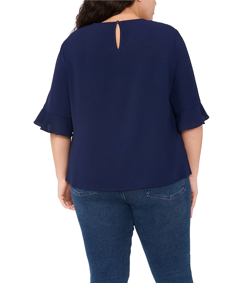 CeCe Plus Size Crew Neck Short Sleeve Ruffle Blouse