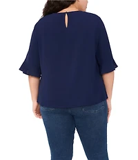 CeCe Plus Size Crew Neck Short Sleeve Ruffle Blouse