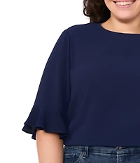 CeCe Plus Size Crew Neck Short Sleeve Ruffle Blouse