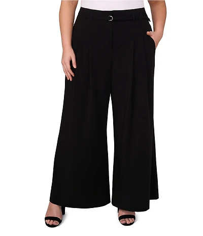 CeCe Plus Size High Waisted Wide Leg Belted Pants