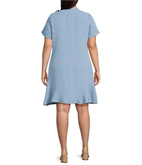 CeCe Plus Size Knit Bow Tie Neck Short Sleeves Above Knee A-Line Dress