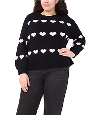 CeCe Plus Size Knit Jacquard Heart Crew Neck Long Sleeve Sweater