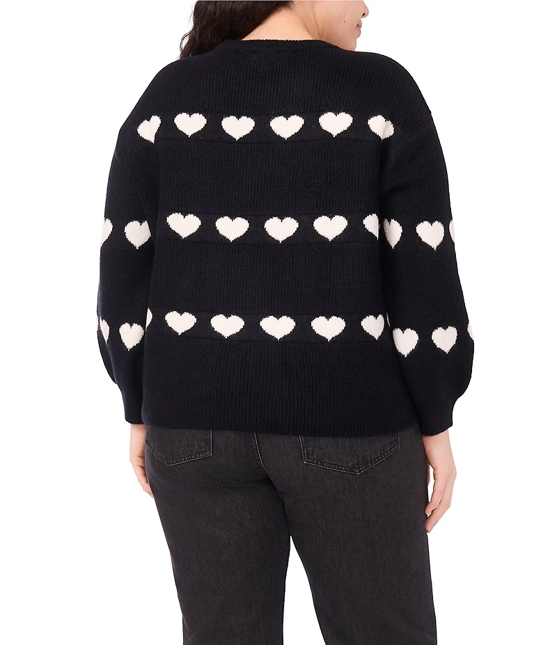 CeCe Plus Size Knit Jacquard Heart Crew Neck Long Sleeve Sweater
