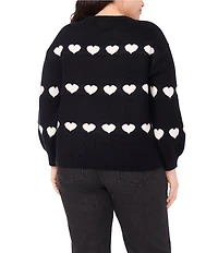 CeCe Plus Size Knit Jacquard Heart Crew Neck Long Sleeve Sweater