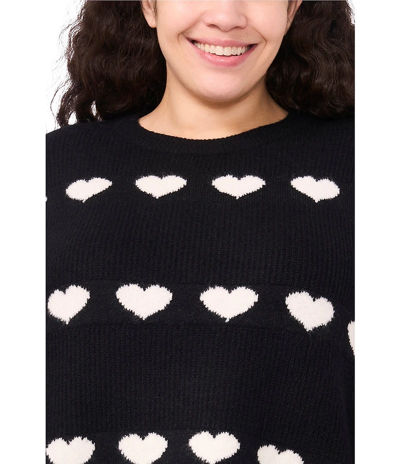 CeCe Plus Size Knit Jacquard Heart Crew Neck Long Sleeve Sweater