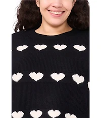 CeCe Plus Size Knit Jacquard Heart Crew Neck Long Sleeve Sweater