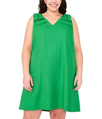 CeCe Plus Size Linen Blend V-Neck Sleeveless A-Line Dress