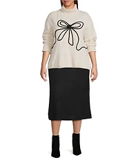 CeCe Plus Size Long Sleeve Turtleneck Bow Sweater