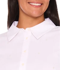 CeCe Plus Size Poplin Point Collar Long Sleeve Button Down Top