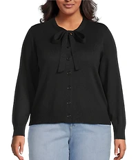 CeCe Plus Size Round Neck Long Sleeve Bow Cardigan
