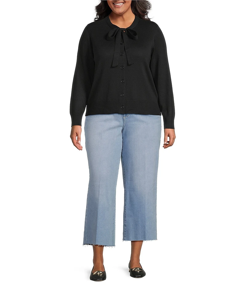 CeCe Plus Size Round Neck Long Sleeve Bow Cardigan