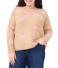 Cece Plus Size Round Neck Long Sleeve Bow Sweater