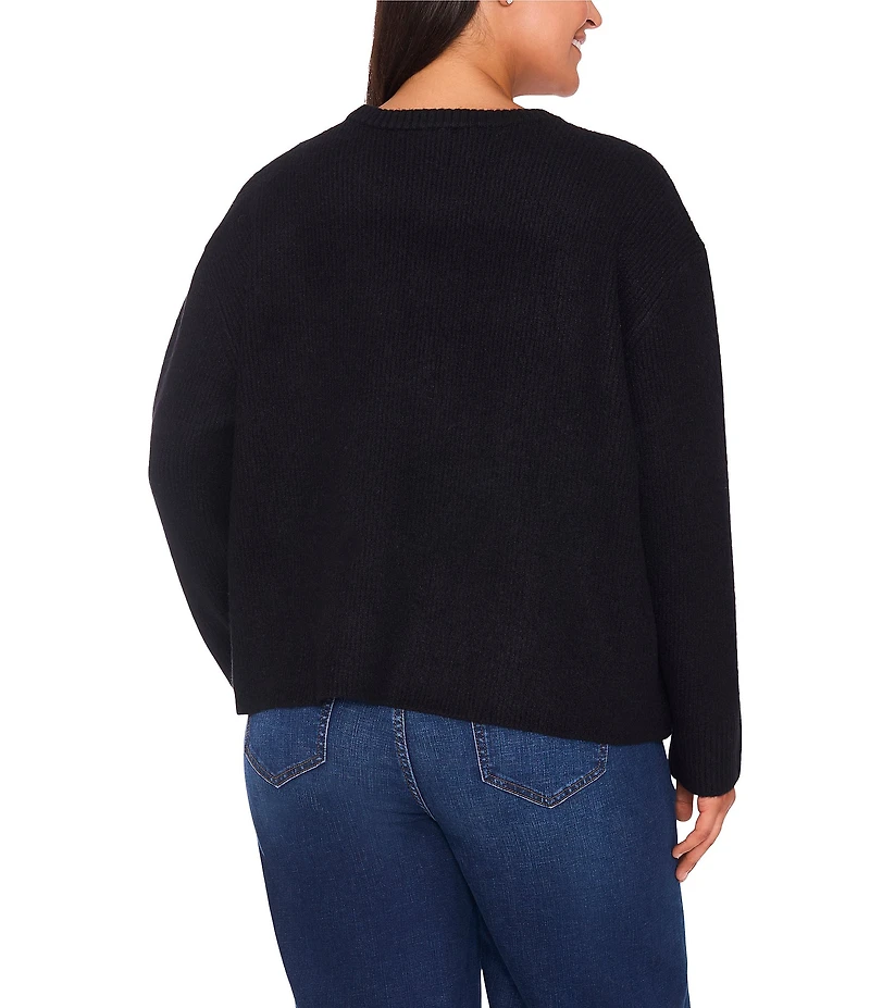CeCe Plus Size Round Neck Long Sleeve Embellished Bow Sweater