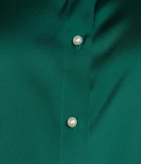 CeCe Plus Size Satin Point Collar Long Sleeve Tall Cuff Pearl Button Front Blouse