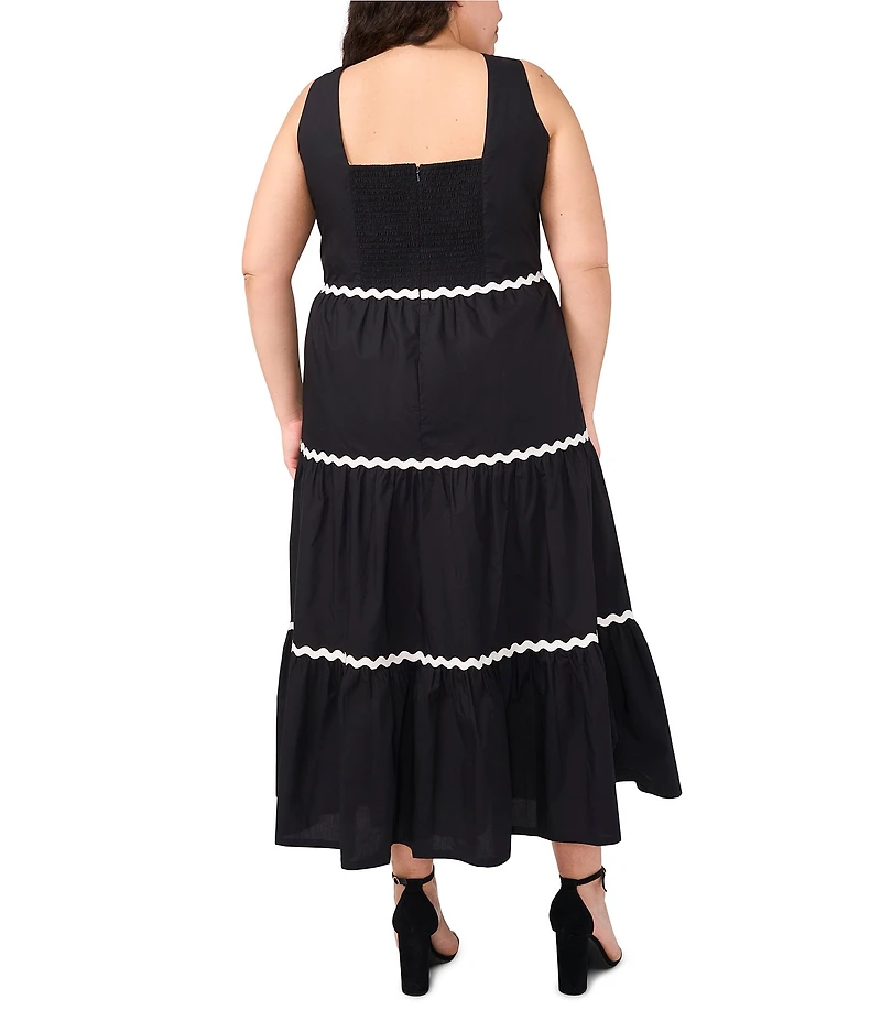 CeCe Plus Size Square Neckline Sleeveless Scallop Trim Tiered Maxi Dress