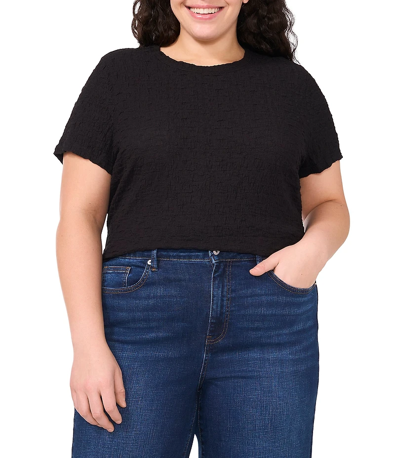 CeCe Plus Size Textured Knit Crew Neck Short Sleeve Tee