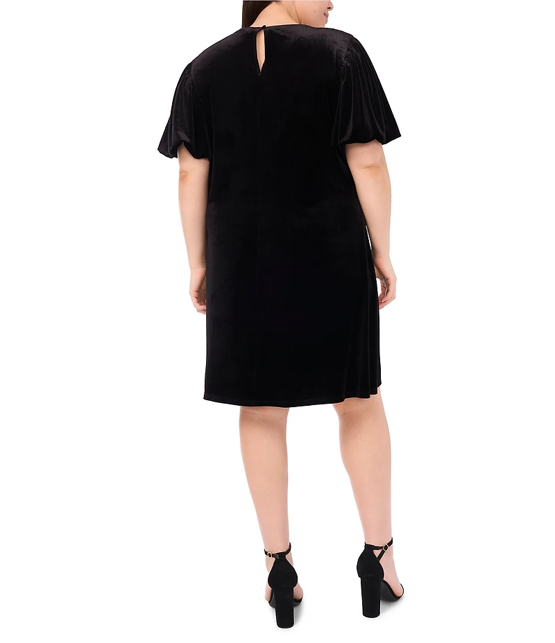 CeCe Plus Size Velvet Round Neck Elbow Sleeve A Line Dress