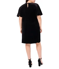 CeCe Plus Size Velvet Round Neck Elbow Sleeve A Line Dress