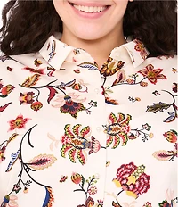 CeCe Plus Size Woven Collared Floral Print Long Sleeve Button Front Blouse