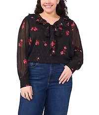CeCe Plus Size Woven Floral Print V-Neck Long Sleeve Blouse