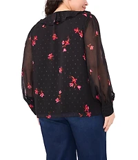 CeCe Plus Size Woven Floral Print V-Neck Long Sleeve Blouse