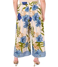 CeCe Plus Size Woven Floral Print Wide Leg Pull-On Pants