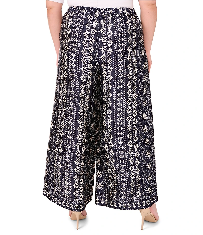 CeCe Plus Size Woven Printed Wide Leg Pull On Coordinating Pants