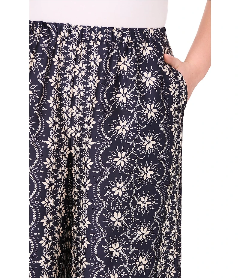 CeCe Plus Size Woven Printed Wide Leg Pull On Coordinating Pants