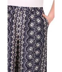 CeCe Plus Size Woven Printed Wide Leg Pull On Coordinating Pants