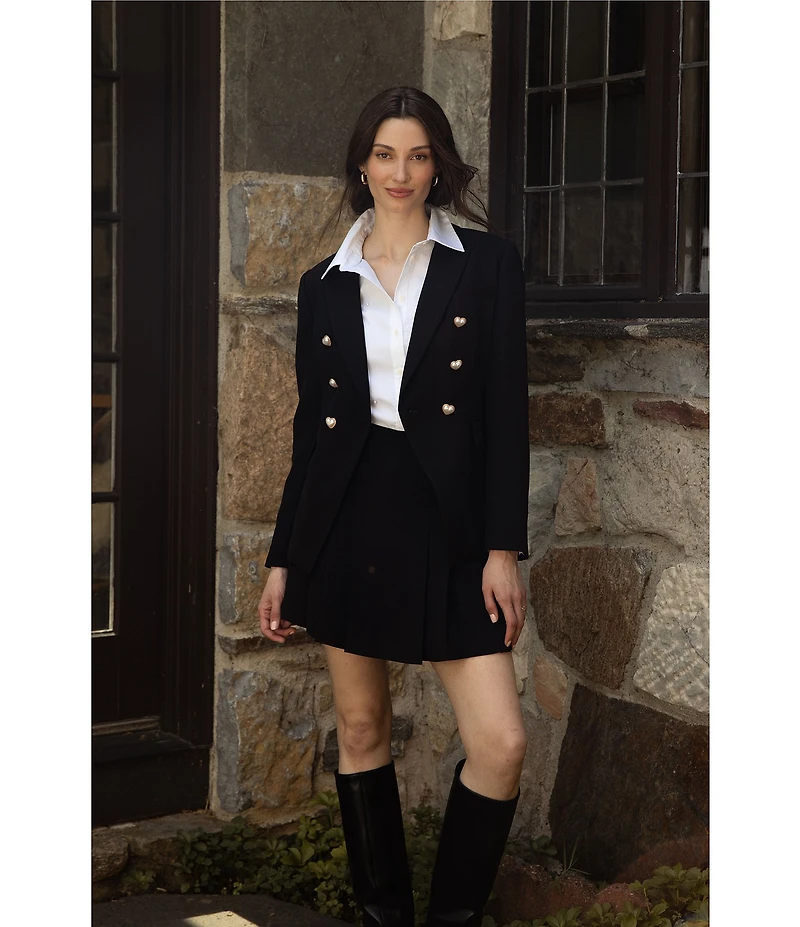 CeCe Poplin Point Collar Long Sleeve Pearl Button Down Top