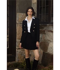 CeCe Poplin Point Collar Long Sleeve Pearl Button Down Top
