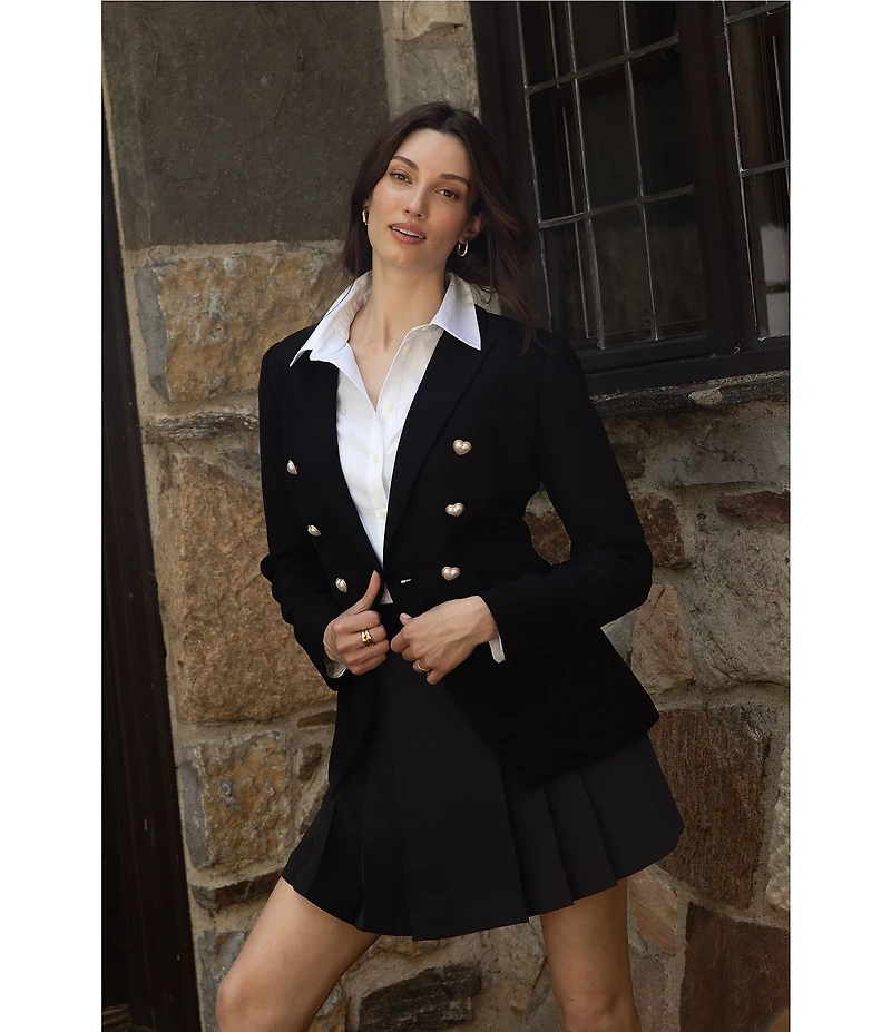 CeCe Poplin Point Collar Long Sleeve Pearl Button Down Top