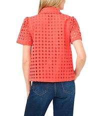 CeCe Poplin Point Collar Short Sleeve Button Down Top
