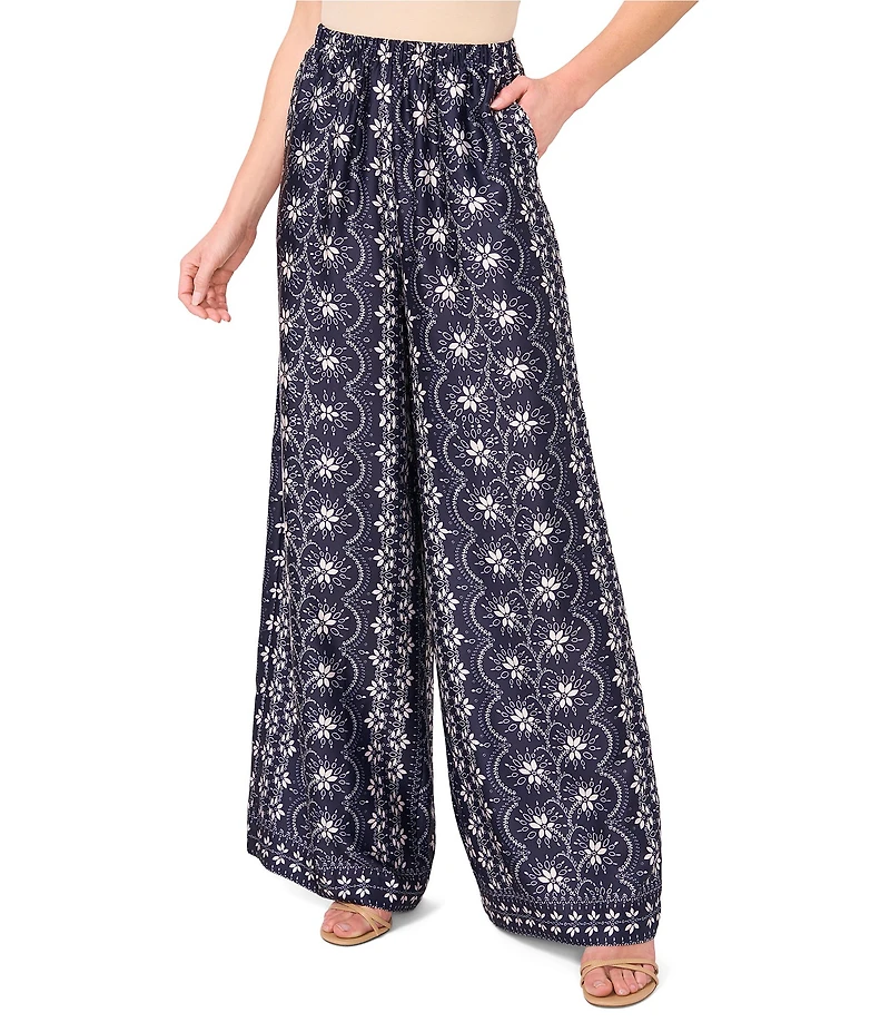 CeCe Printed Wide Leg Pull On Pants