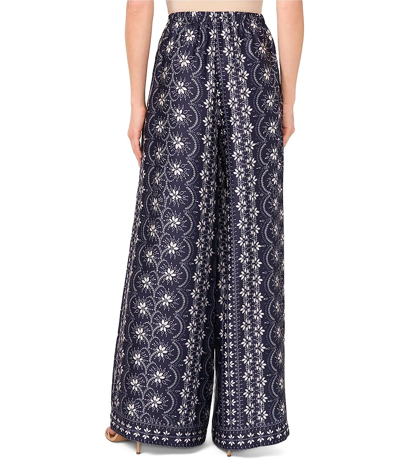CeCe Printed Wide Leg Pull On Pants