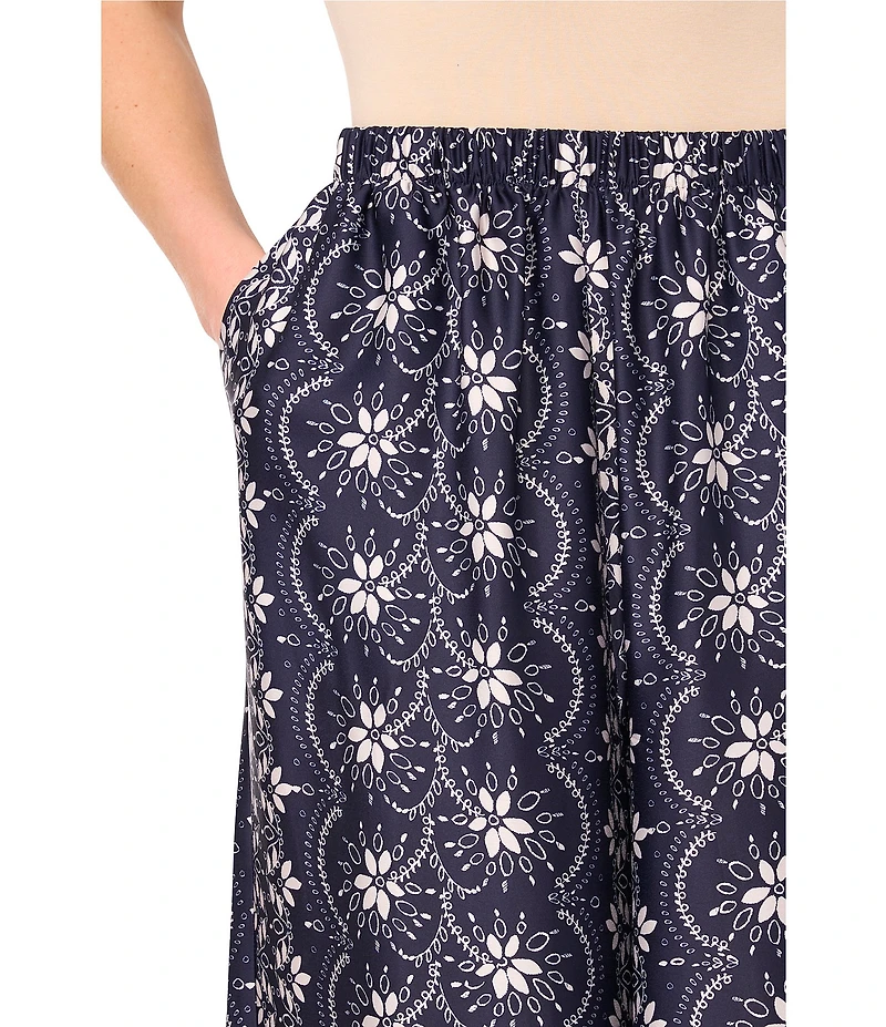 CeCe Printed Wide Leg Pull On Pants