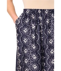 CeCe Printed Wide Leg Pull On Pants
