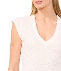 CeCe Puckered Knit V-Neck Cap Sleeve Peplum Top