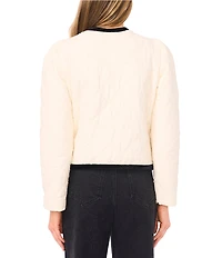 CeCe Quilted Round Bow Neck Long Sleeve Contrast Trim Jacket