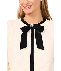 CeCe Quilted Round Bow Neck Long Sleeve Contrast Trim Jacket