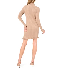 CeCe Ribbed Knit Turtle Neck Long Sleeve Sweater Dress