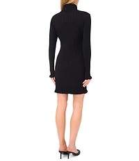 CeCe Ribbed Knit Turtle Neck Long Sleeve Sweater Dress