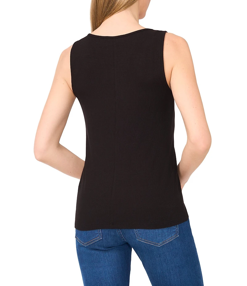 CeCe Ribbed Knit V-Neck Sleeveless Lace Trim Tank