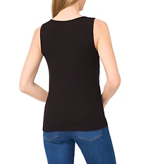 CeCe Ribbed Knit V-Neck Sleeveless Lace Trim Tank