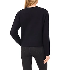 CeCe Round Neck Long Sleeve Embellished Bow Sweater