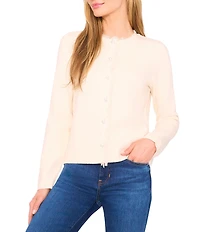 CeCe Round Neck Long Sleeve Fringe Cardigan