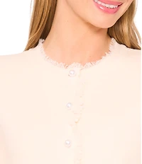 CeCe Round Neck Long Sleeve Fringe Cardigan