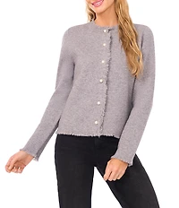 CeCe Round Neck Long Sleeve Fringe Cardigan