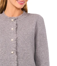 CeCe Round Neck Long Sleeve Fringe Cardigan